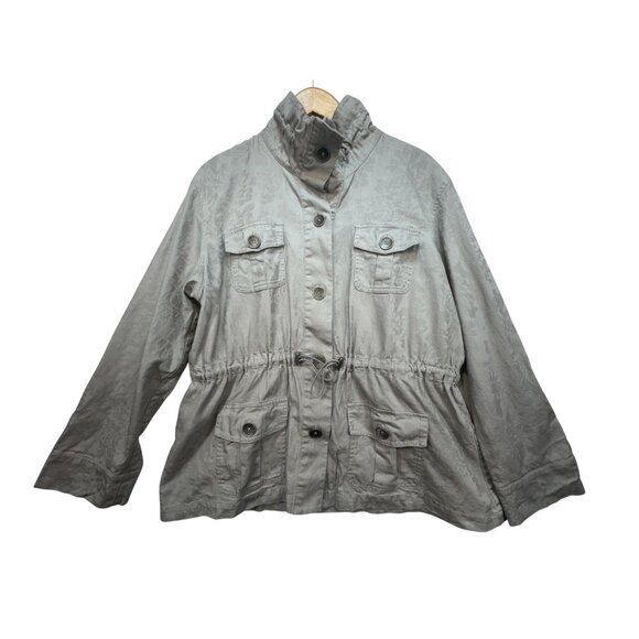 Chicos Womens Jacquard Utility Jacket  Sze 3 Gray Drawstring Waist Travel - Picture 1 of 15